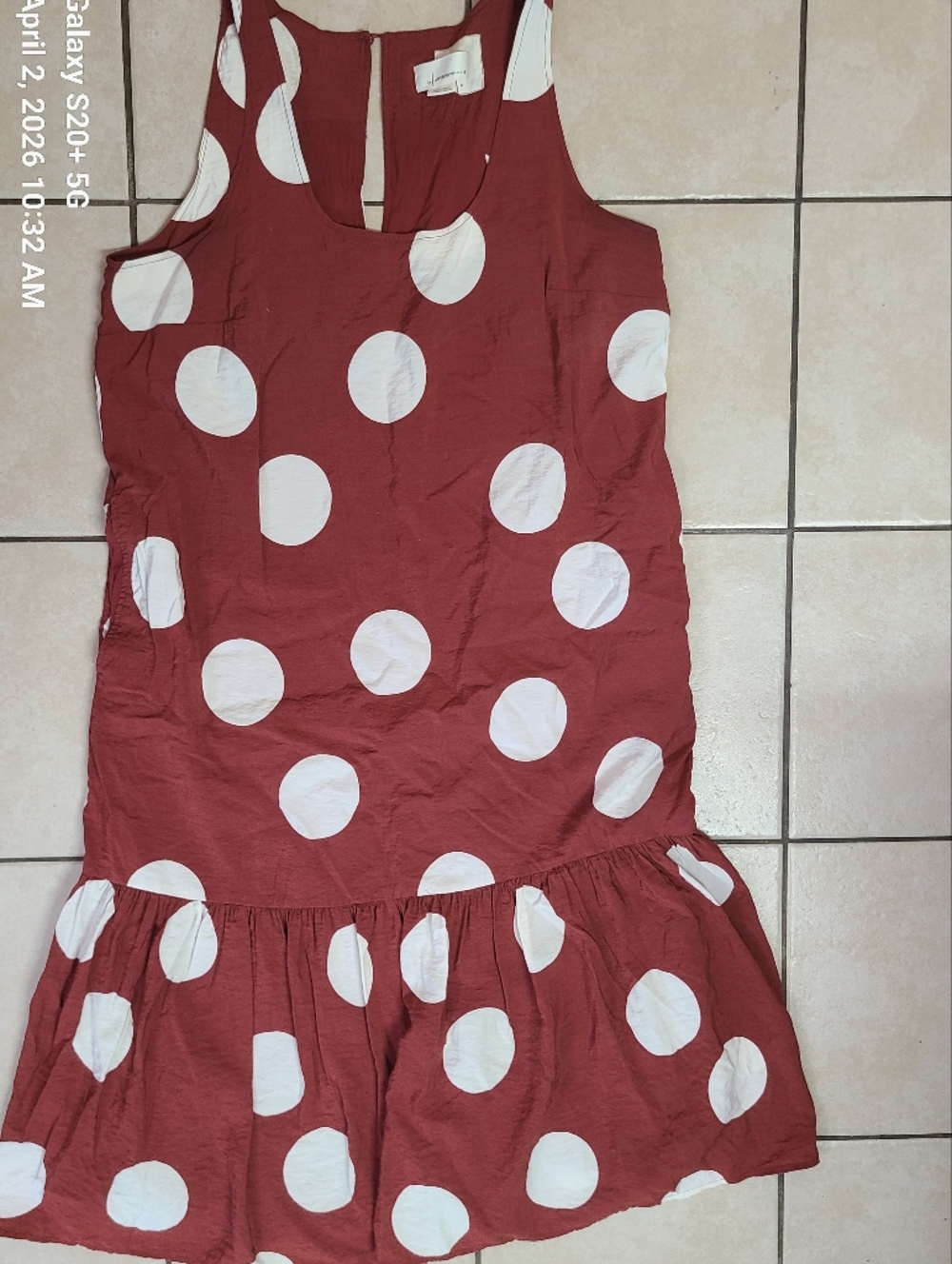 Anthropologie Rust Brown Midi Dress with White Polka Dots - Picture 2 of 8